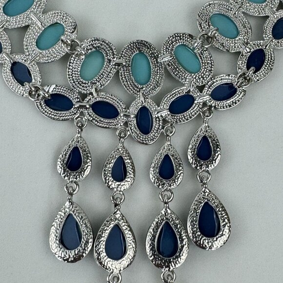 Erica Lyons EL Blue Green Gemstones Statement Necklace Adjustable Chain 21"-24" - Picture 4 of 12